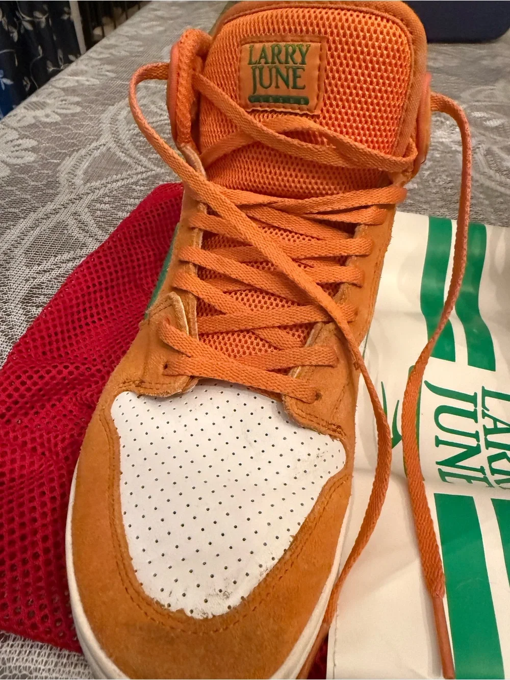Nike Larry June Orange and White High-Top Sneakers